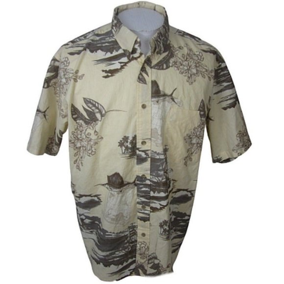Royal Palm Men Hawaiian camp shirt pit to pit 27 XL aloha luau tropical fishing - Picture 1 of 9